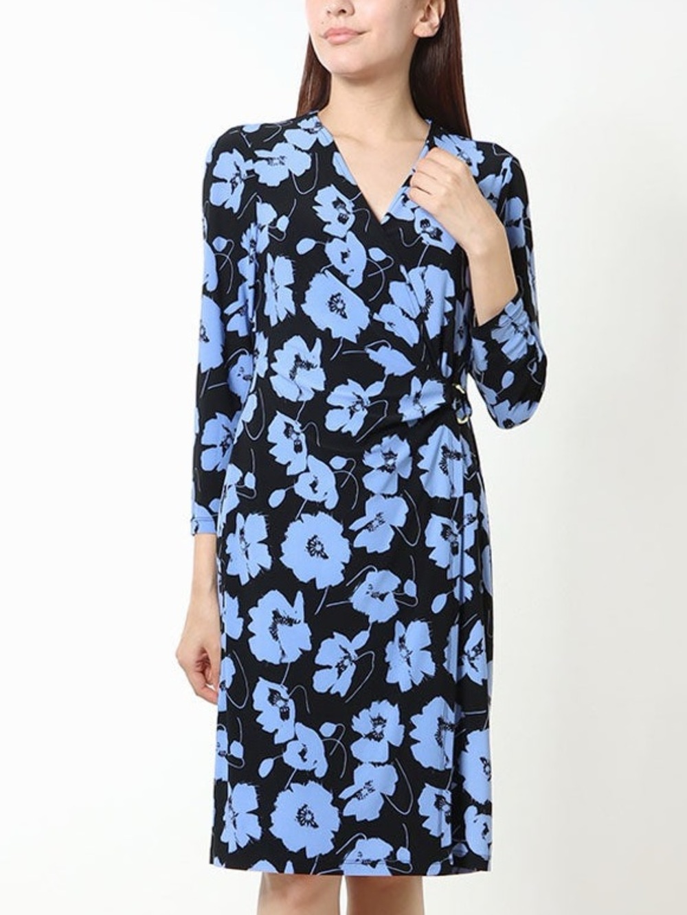 EVAN PICONE $89 • size 12 • Black and Blue Floral Long Sleeve Dress